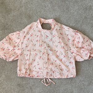 Anthropologie Pink Floral Crop Top